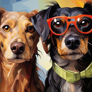 Two Funny Dogs - Digital Picture Printable as Wallpaper, Canvas, etc. Couple, Friends, Siblings, Gift Idea for Christmas or Birthday