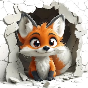 Cheeky Fox Breaking Through the Wall – Digital Wall Art | High-Resolution JPG | 6000x4500 px | Instant Download