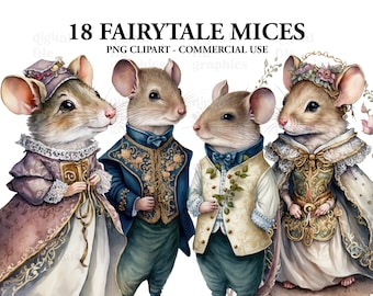Fairytale Mice Watercolor Clipart, fairytale Clipart PNG, fantasy Mice, Fantasy art Clipart, Paper craft - Junk Journal, Scrapbooking