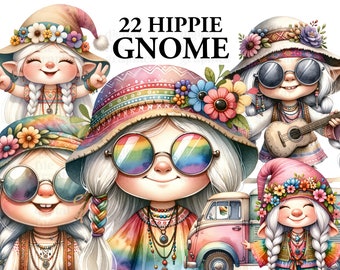 Hippie Gnome Watercolor Clipart, Gnome Clipart PNG, Fantasy Gnome Clipart, Hippie graphics, Paper craft - Junk Journal, Scrapbooking