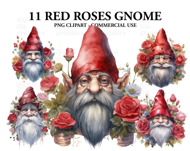 Red Roses Gnome Clipart Watercolor Gnome Watercolor Clipart - Etsy