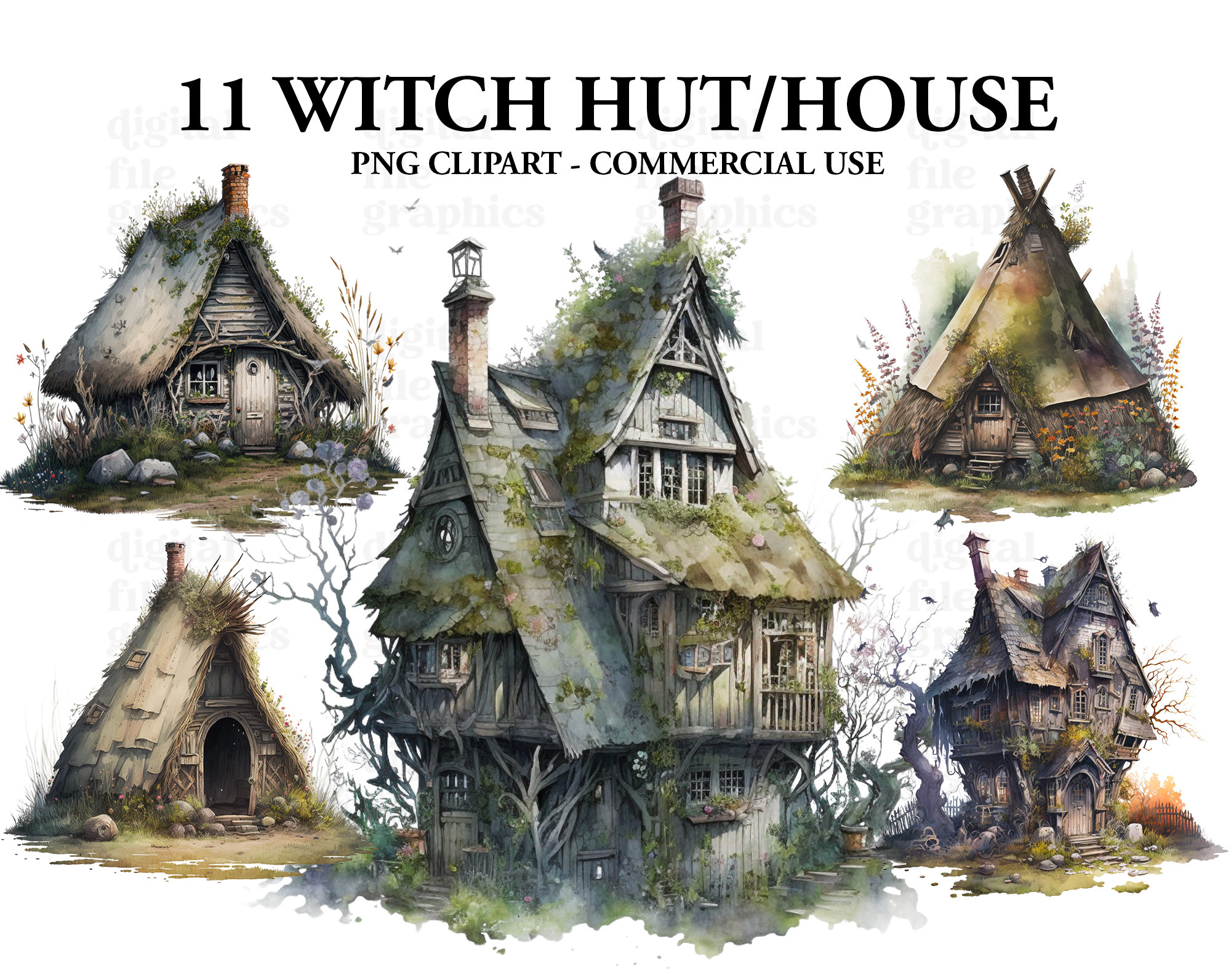 Witch Hut Watercolor Clipart Witch Black Style Magical - Etsy UK