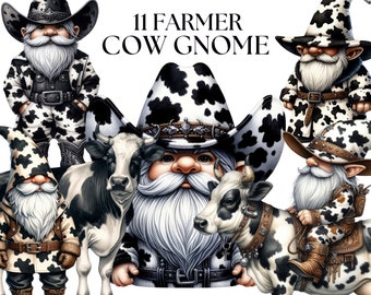 Farmer Gnome Watercolor Clipart, Farmer Cow Gnome Clipart PNG, Fantasy Clipart, Cowgirl Gnomes graphics, Paper craft, Scrapbooking