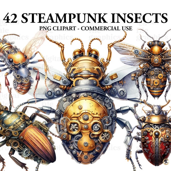 Steampunk Insects Clipart, Steampunk clipart PNG, Insects PNG, Scrapbook, Junk Journal, Paper Crafts Scrapbooking