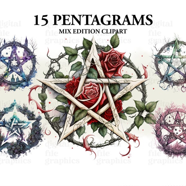 Pentagram Watercolor Clipart, Wiccan png, Magical clipart, Witchcraft Bundle PNG, Mystical clipart, Celestial witch, Instant Download