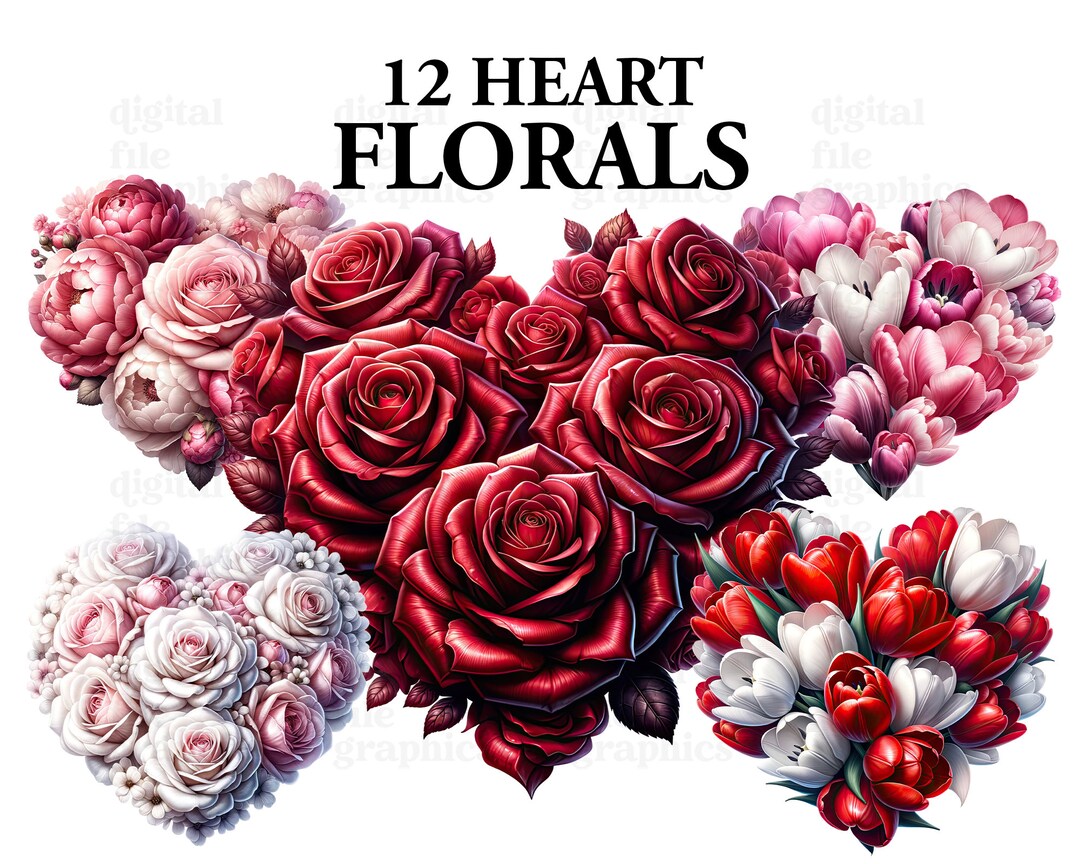 Heart Flower Valentines Day Watercolor Clipart PNG, Floral Heart Png ...
