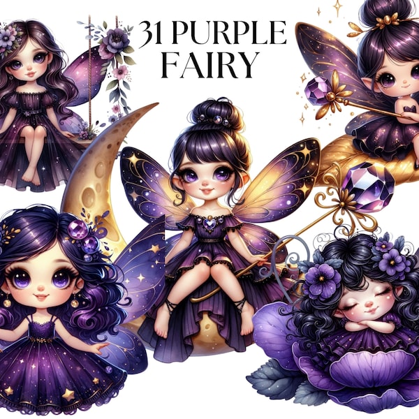 Purple Fairy Clipart Clipart, Moon Fairy clipart PNG, Fantasy Fairies PNG, Scrapbook, Junk Journal, Paper Crafts Scrapbooking