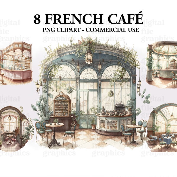 French Café Watercolor Clipart, Café interior clipart, Vintage interior clipart, Cozy café Bundle PNG, Café Window PNG, Instant Download