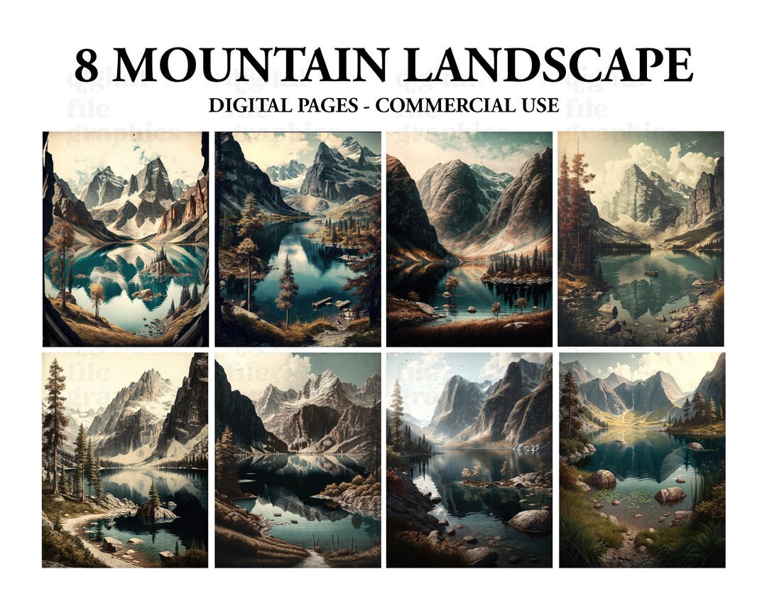 Mountains Landscape Junk Journal Papers, Landscape Journal Pages for ...