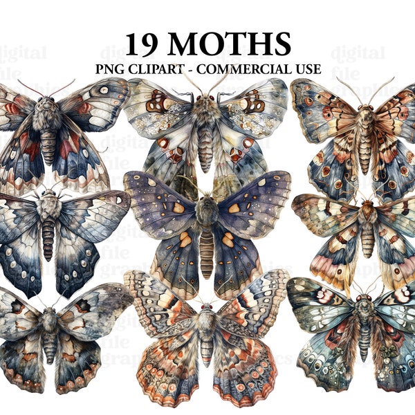 Moths Watercolor Clipart png, Mystical moths Clipart Bundle PNG, Watercolor clipart, Scrapbook, Junk Journal, Paper Crafts Scrapbooking