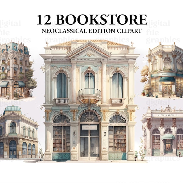 Viktorianische Klassische Buchhandlung Aquarell Clipart, Buchladen Gothic Shop Bundle PNG, Aquarell Clipart, Scrapbooking, PNG Download