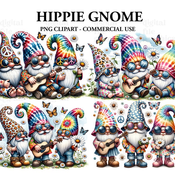 Hippie Gnome Watercolor PNG, Gnome Tie Dye Clipart PNG, Sublimation Design png, Gnome graphics, Digital Graphic, Junk Journal, Scrapbooking