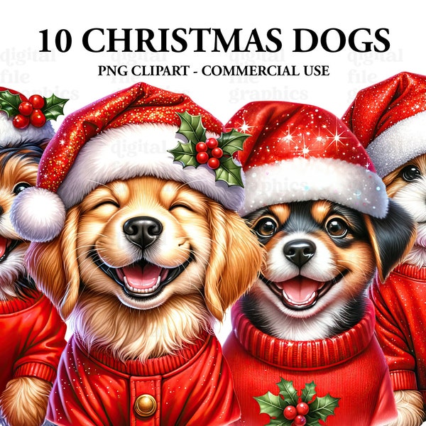 Christmas Dogs Watercolor Clipart, Cute Puppies Dog winter Clipart PNG, Christmas Card graphics, Paper craft - Junk Journal, Scrapbooking