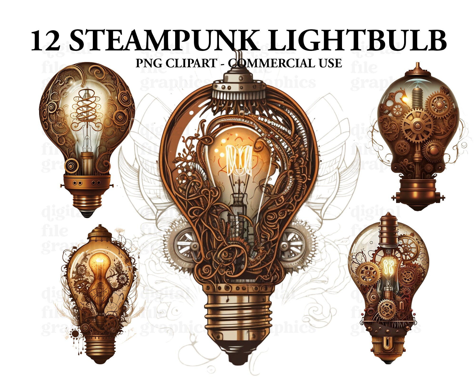 Steampunk Lightbulb Clipart Steampunk Style Bulb Clipart