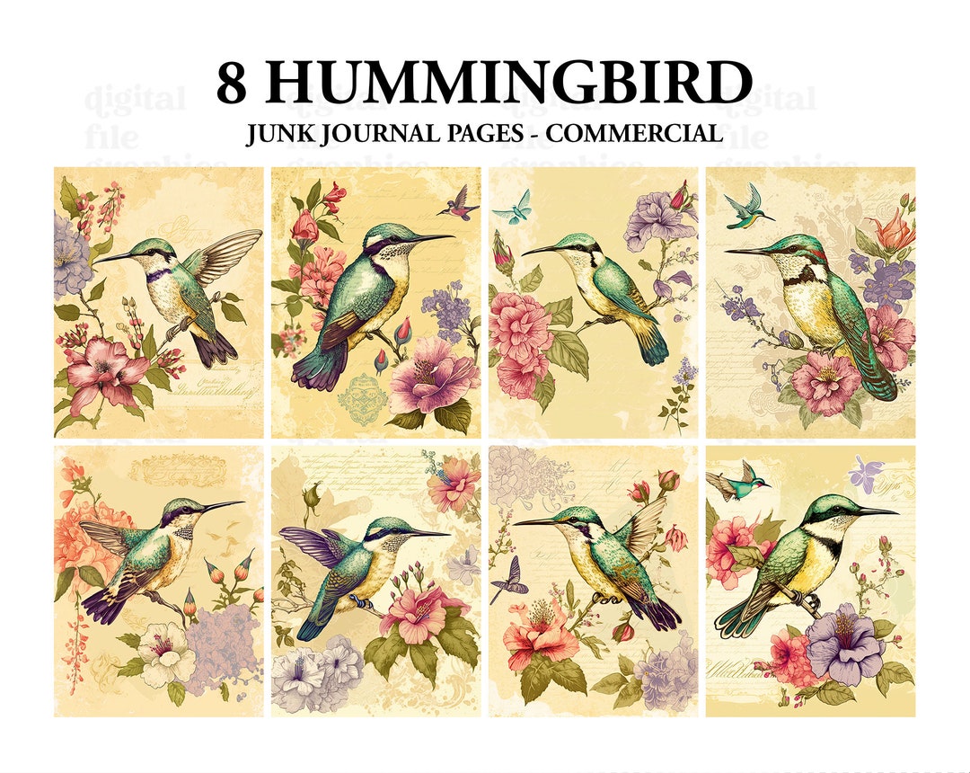 Hummingbird Junk Journal Papers, Spring Frames Printable Journal Pages ...
