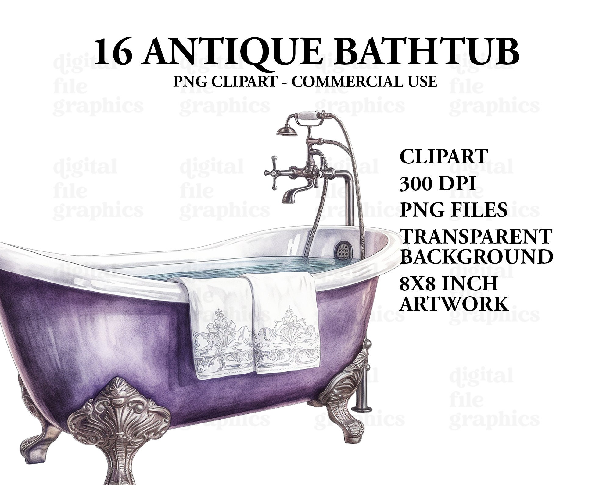 Antique Bathtubs Watercolor Clipart Bath Tub Clipart - Etsy UK