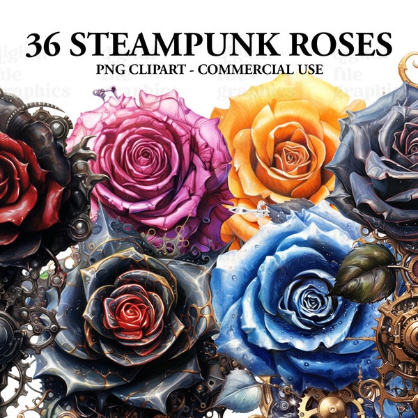 Steampunk Roses Clipart, Steampunk clipart PNG, Roses PNG, Scrapbook, Junk Journal, Paper Crafts Scrapbooking