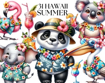 Hawaii Summer Animal Watercolor Clipart, Watercolor Koala illustration, Summer vibes clipart, Kids clipart, Nursery room, Instant Download