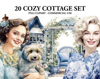 Cozy Cottagecore Victorian Vintage Clipart Watercolor Clipart, Vintage Lady PNG, Vintage Flowers, Scrapbook, Junk Journal, Paper Crafts