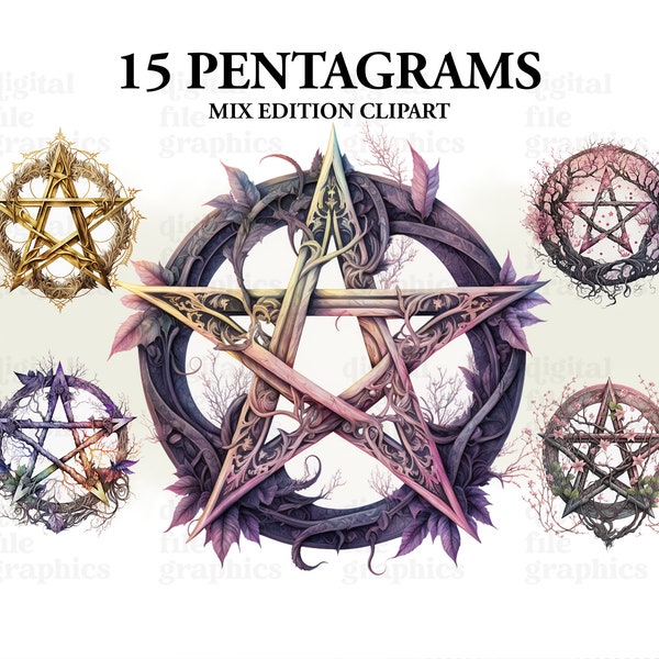 Pentagram Watercolor Clipart, Wiccan png, Magical clipart, Witchcraft Bundle PNG, Mystical clipart, Celestial witch, Instant Download