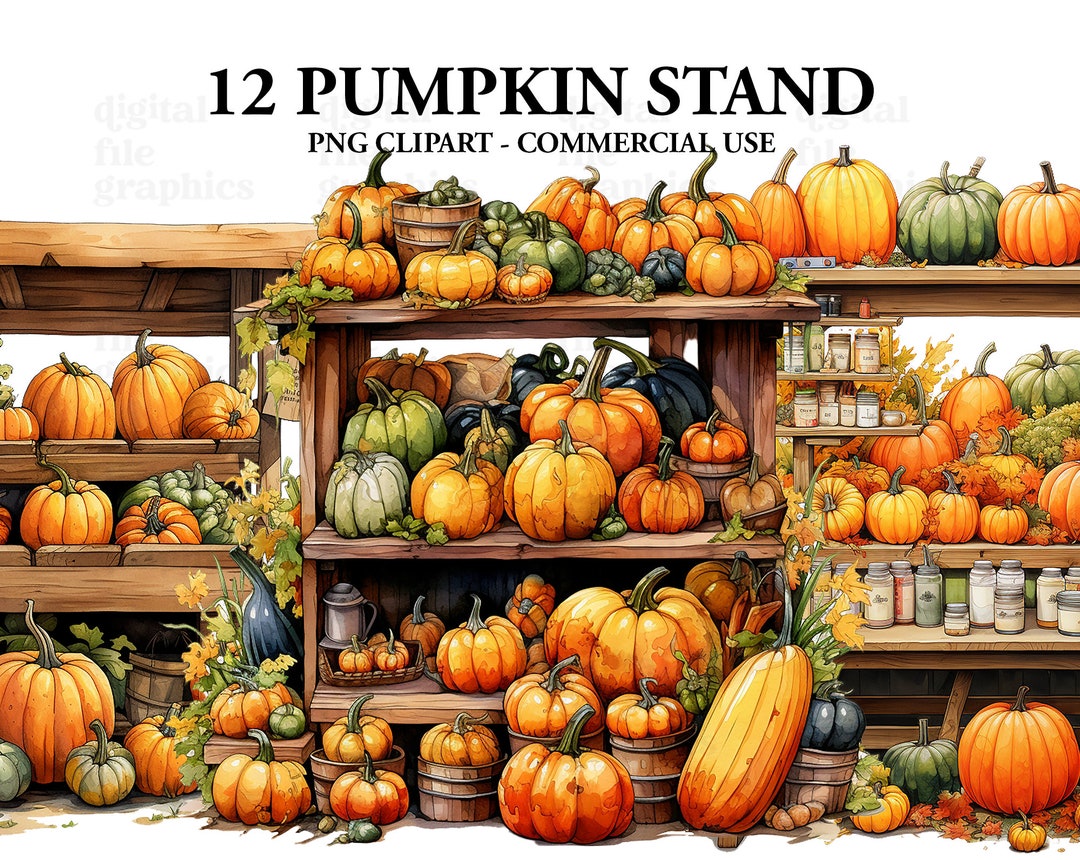 Halloween Pumpkin Stand Watercolor Clipart, Halloween Clipart PNG ...