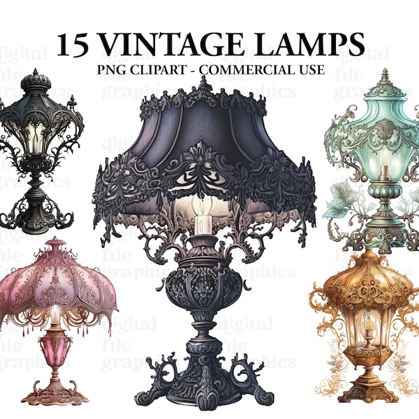 lampes vintage aquarelle Clipart, vintage victorien Clipart PNG, art de la lampe, papier craft - Junk Journal, Scrapbooking