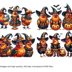 Halloween Spooky Chickens Watercolor Clipart, Chickens Pumpkins Clipart ...