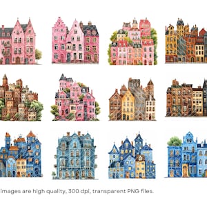 Appartment Buildings Watercolor Clipart, Family Houses Clipart, City ...