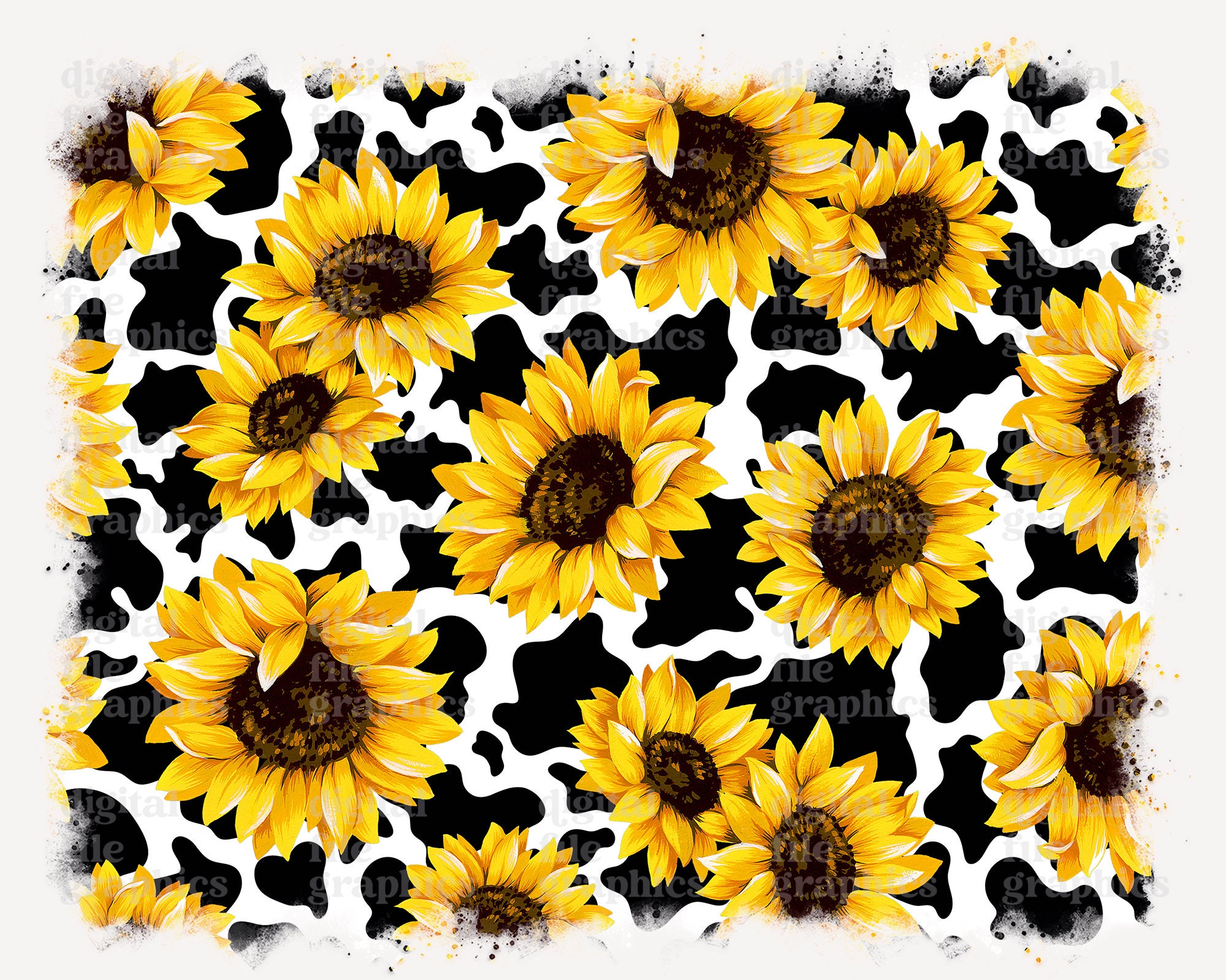 Watercolor Hand Drawn Seamless Cow Print Fabric Pattern Yellow Sunflower  Floral Black White Colors Cowboy Cow Girl Stock Illustration   Illustration of natural decoration 224478612