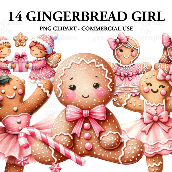 Christmas Cookie Gingerbread Girl Watercolor Clipart, Pink Cookie Festive Clipart PNG, Christmas png Clipart, Paper craft - Junk Journal