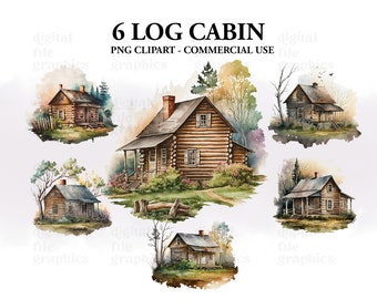 Log Cabin Bundle, Cabin in the Woods, Houses Clipart, Cabin Watercolor Clipart, Forest House, Favourite Place, Instant Download