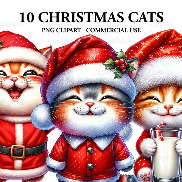 Christmas Cat Watercolor Clipart, Cute Kittens Winter Animal Clipart PNG, Christmas Card graphics, Paper craft - Junk Journal, Scrapbooking
