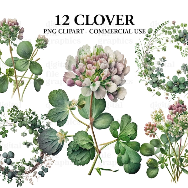 Watercolor Clover Watercolor Clipart, Beautiful clover png, Landscape art, Plants clipart PNG, Scrapbook, Junk Journal, Paper Crafts