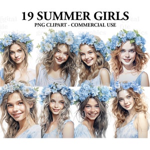 Summer Girls Floral Clipart Set, Watercolor Clipart, Flower Girl ...