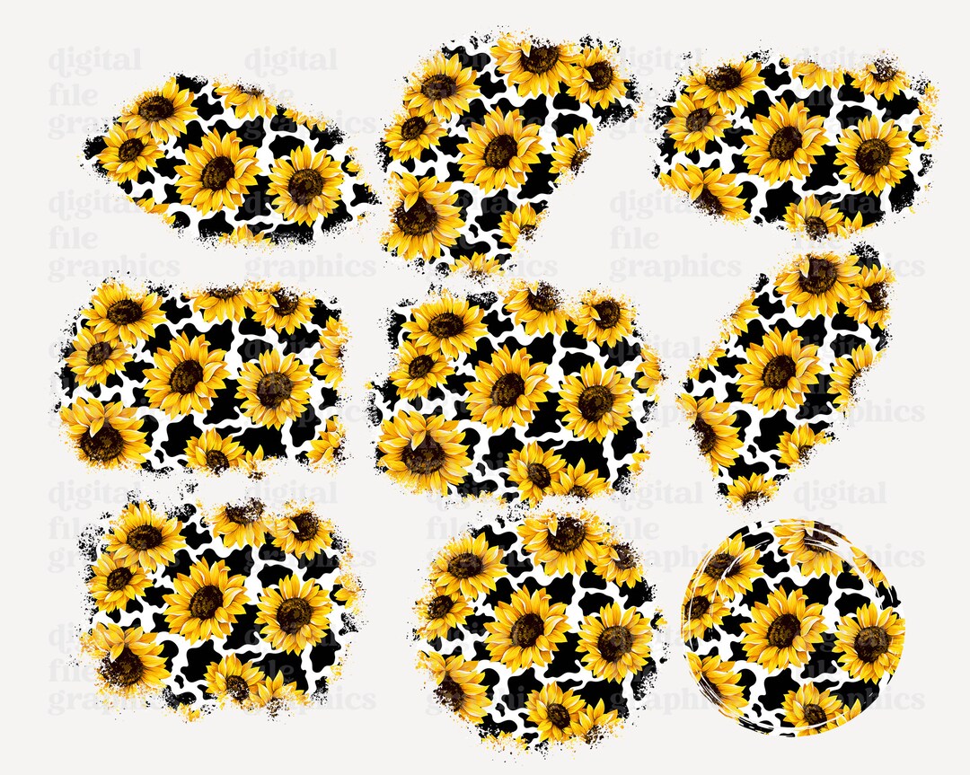 Sunflower Glitter Cowhide Teal Print Patches PNG, Cowhide Patches