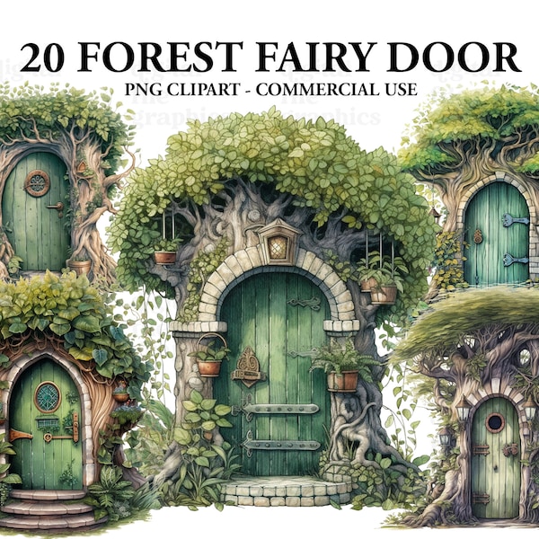 Forest Fairy Door Watercolor Clipart, Fairy clipart, Fantasy clipart, Fairytale Bundle, Scrapbook, Junk Journal, Paper Crafts Scrapbooking