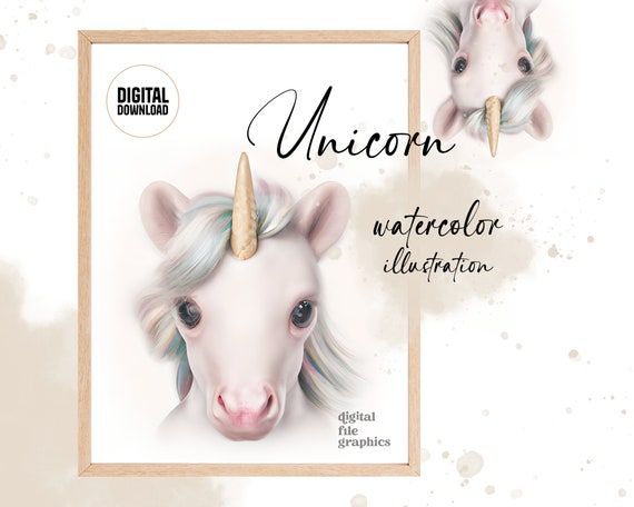 Cute Baby Unicorn Watercolor Portrait Farm Country Animal for - Etsy Cute Baby Unicorn Watercolor Portrait Farm Country Animal for - Etsy