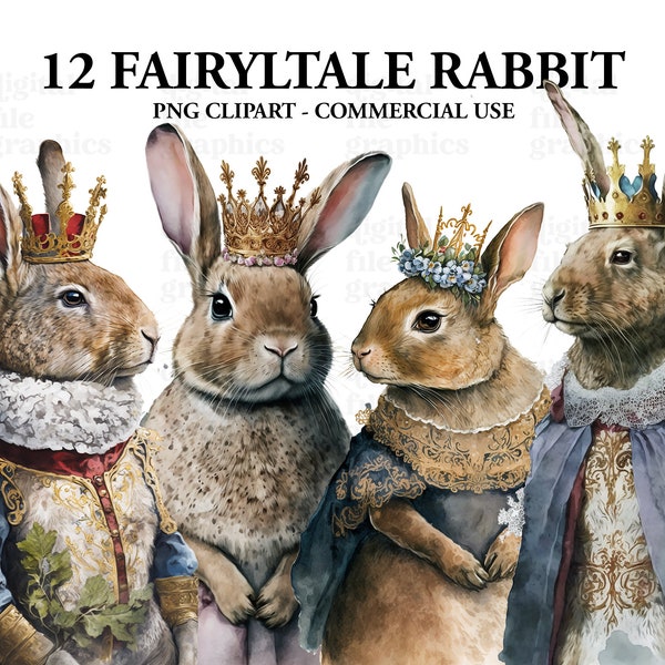 Fairytale Rabbit Watercolor Clipart, fairytale Clipart PNG, fantasy Rabbit, Fantasy art Clipart, Paper craft - Junk Journal, Scrapbooking