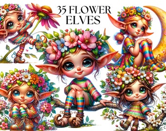 Flower Elves Clipart Clipart, Flower Elve clipart PNG, Cute Fantasy Elves PNG, Scrapbook, Junk Journal, Paper Crafts Scrapbooking