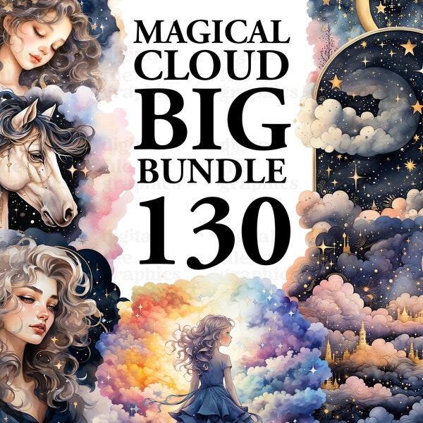 BIG BUNDLE Magical Clouds Watercolor Clipart, Fantasy Cloud png, Magical Fairytale, Scrapbook, Junk Journal, Paper Crafts Scrapbooking