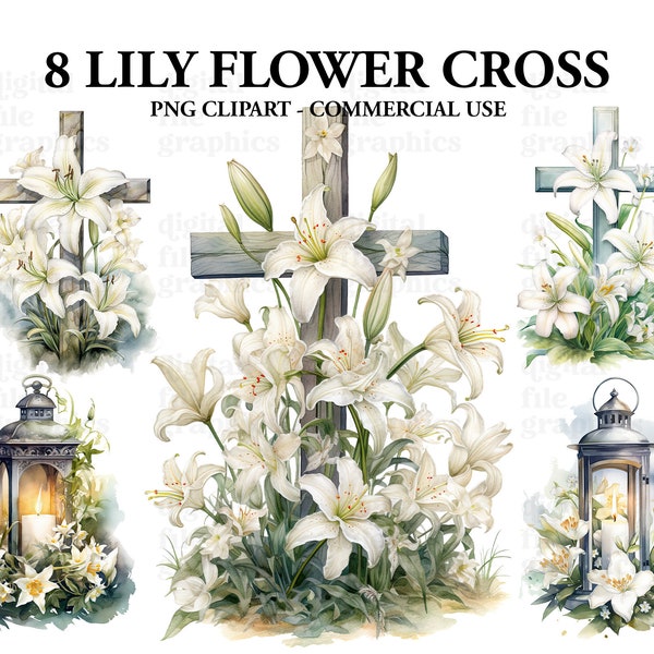 Lily Cross Watercolor Clipart, Cross clipart, Watercolor Bundle PNG, floral cross watercolor clipart image files, Farmers house