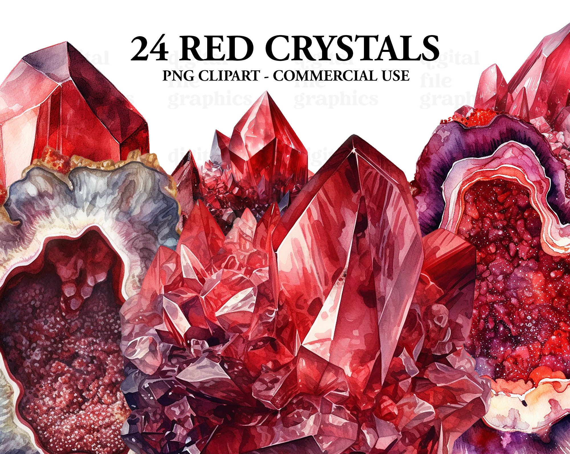 Red Crystals Gems Watercolor Clipart Png, Geobe Clipart Bundle PNG,  Watercolor Clipart, Scrapbook, Junk Journal, Paper Crafts Scrapbooking 