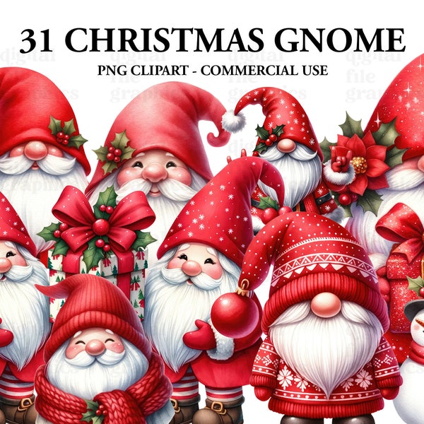Christmas Gnome Watercolor Clipart, Gnome winter Clipart PNG, Fantasy Clipart, Christmas graphics, Paper craft - Junk Journal, Scrapbooking