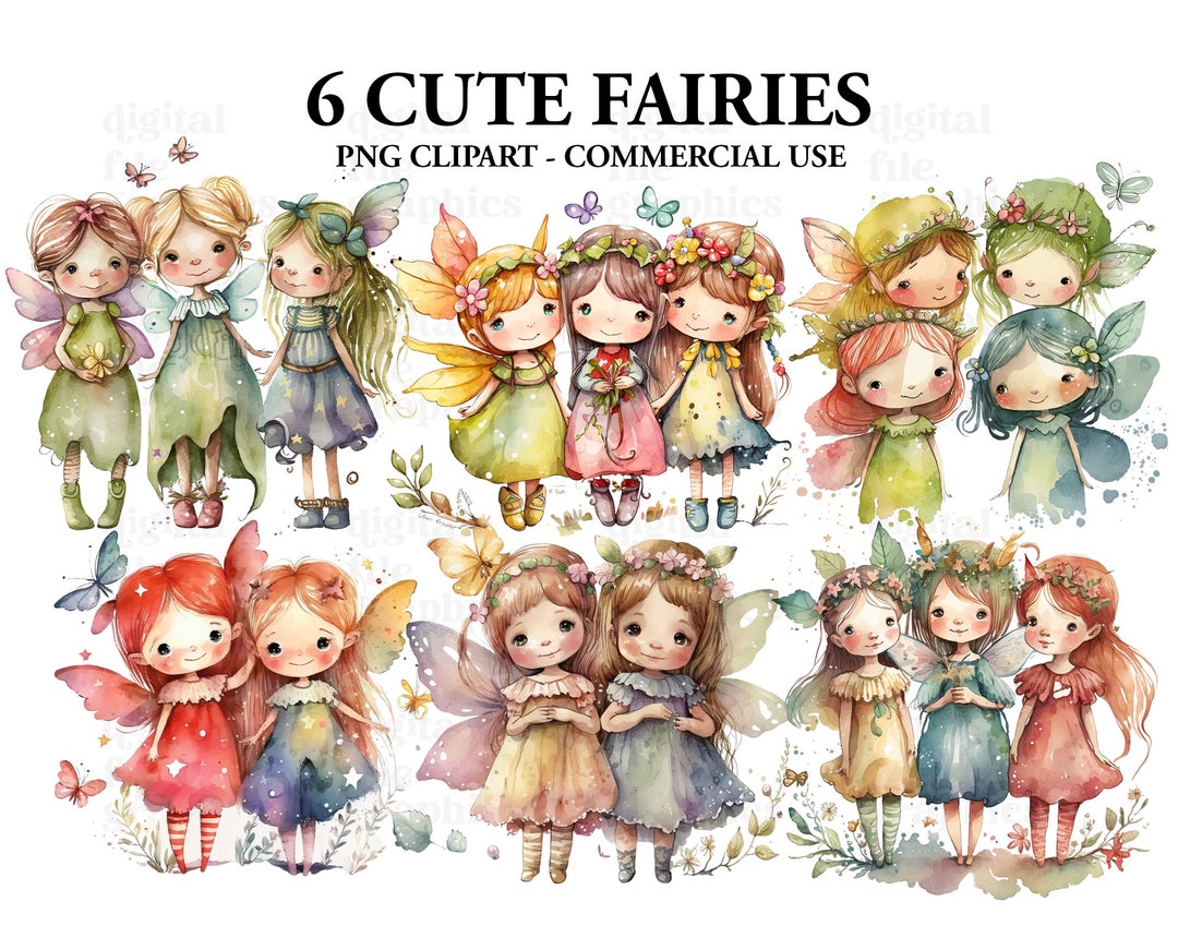 Cute Little Fairy Friends Watercolor Clipart, Kids Art Clipart, Fantasy ...