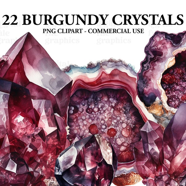 Burgundy Crystals Gems Watercolor Clipart png, Geobe Clipart Bundle PNG, Watercolor clipart, Junk Journal, Paper Crafts Scrapbooking