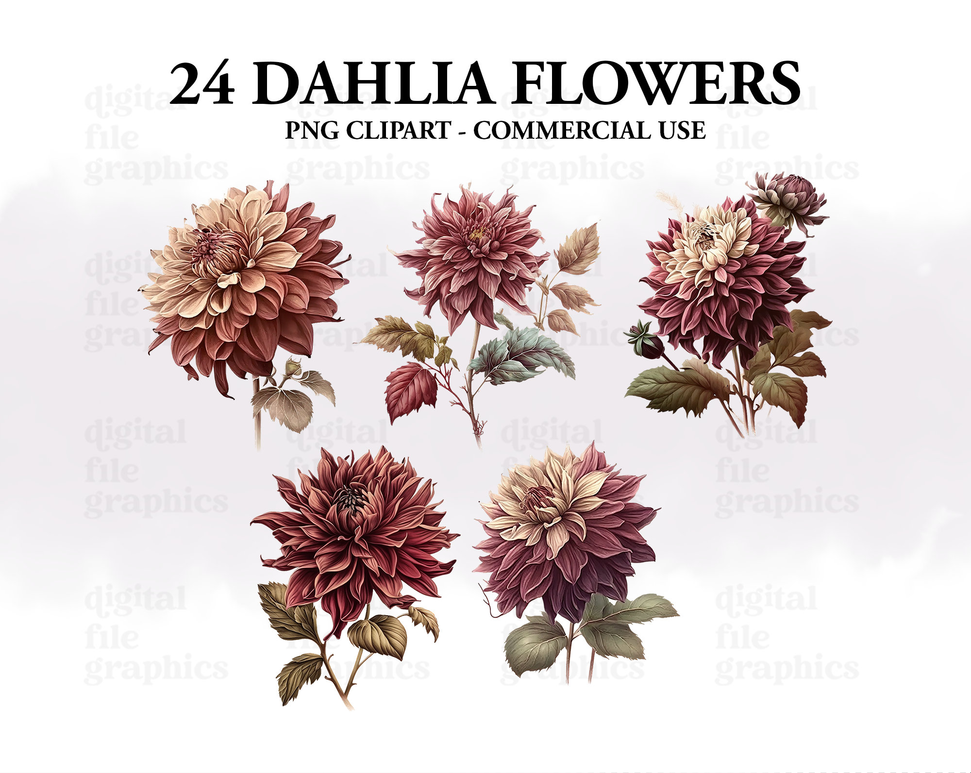 Dahlia Flowers Watercolor Clipart Apricot Dahlia Clipart Etsy
