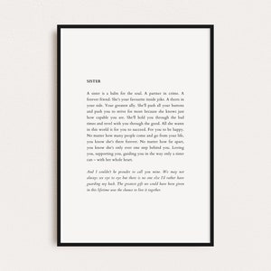 SISTER PRINT, Sister Gift, Gifts for Her, Quotes Print, Poster Print, Digital Prints, Printable Art, Family Gifts, Sister Love
