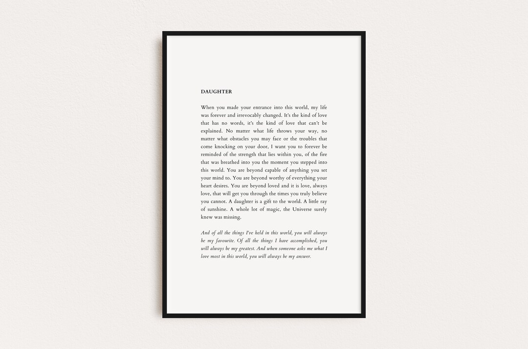 DAUGHTER PRINT, Daughter Gift, Gifts for Her, Quotes Print, Poster