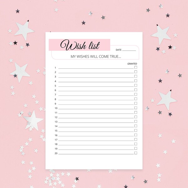 Wish List Printable Template, Digital Wish List, Wish List, Wish List Template, Wish List Planner, A4, A5, US Letter, Instant Download