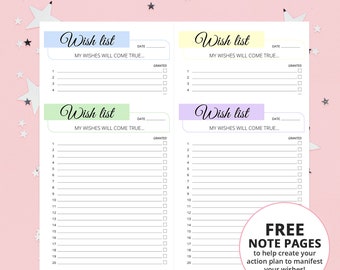 Wish list in colours blue/yellow/green/purple, Wishlistz, Wishlist goodnotes, Gifts for her, Digital planner, Digital downloads, A4/A5/US